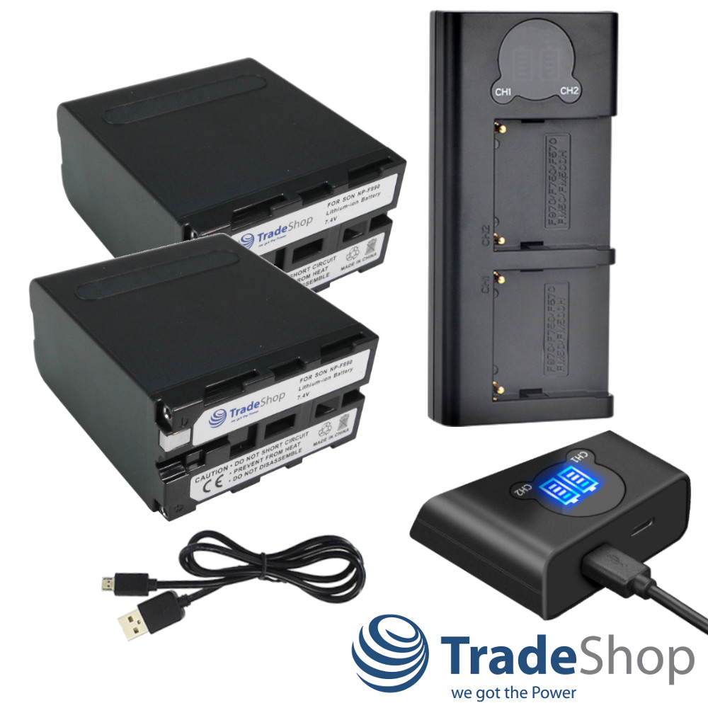 3in1: 2x Akku + Dual Ladegerät LCD Ladestation für Sony NP-F950 NP-F960 NP-F990