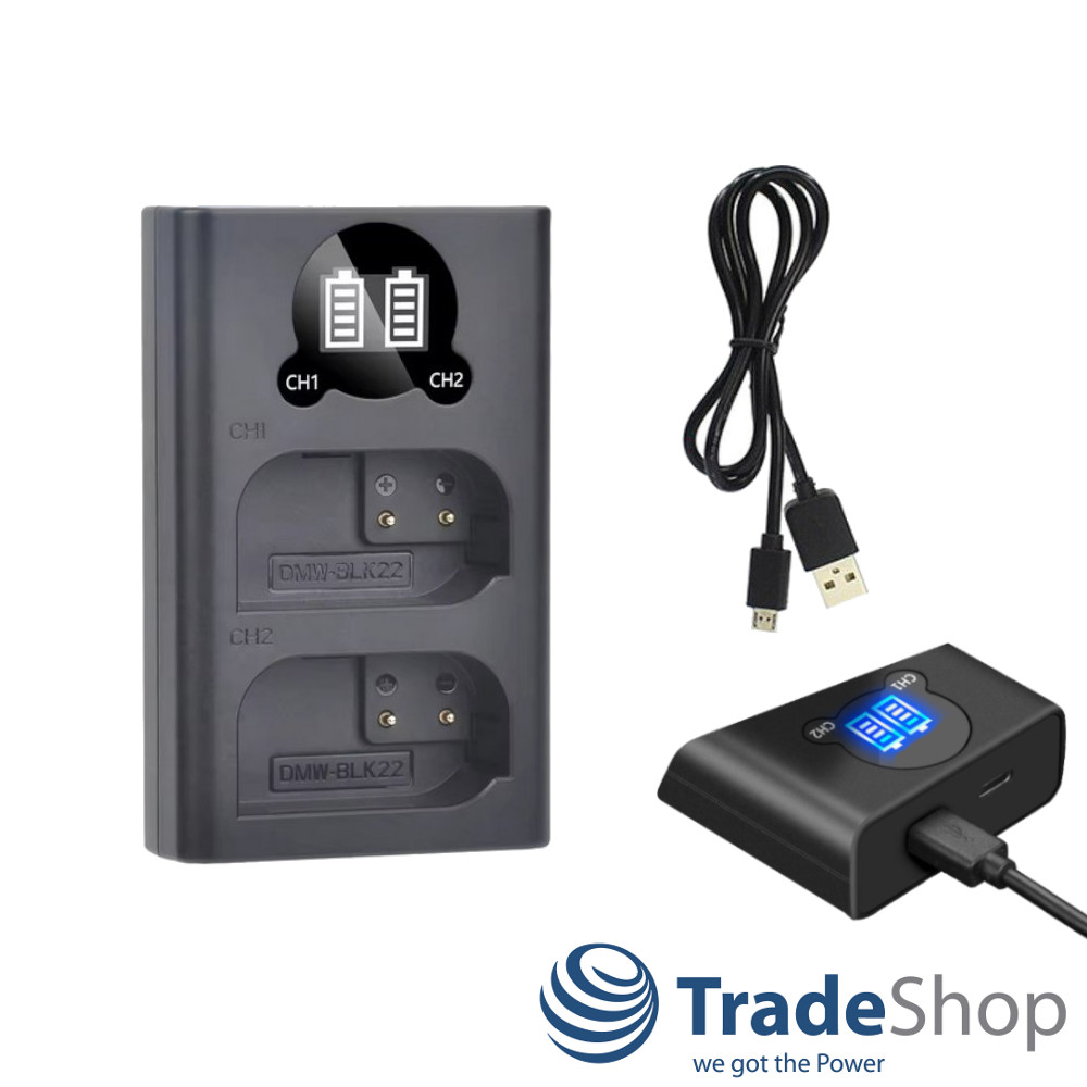 LCD Doppel Akku Ladegerät Ladestation für Panasonic DMW-BLK22 BLK22E BLK22GK