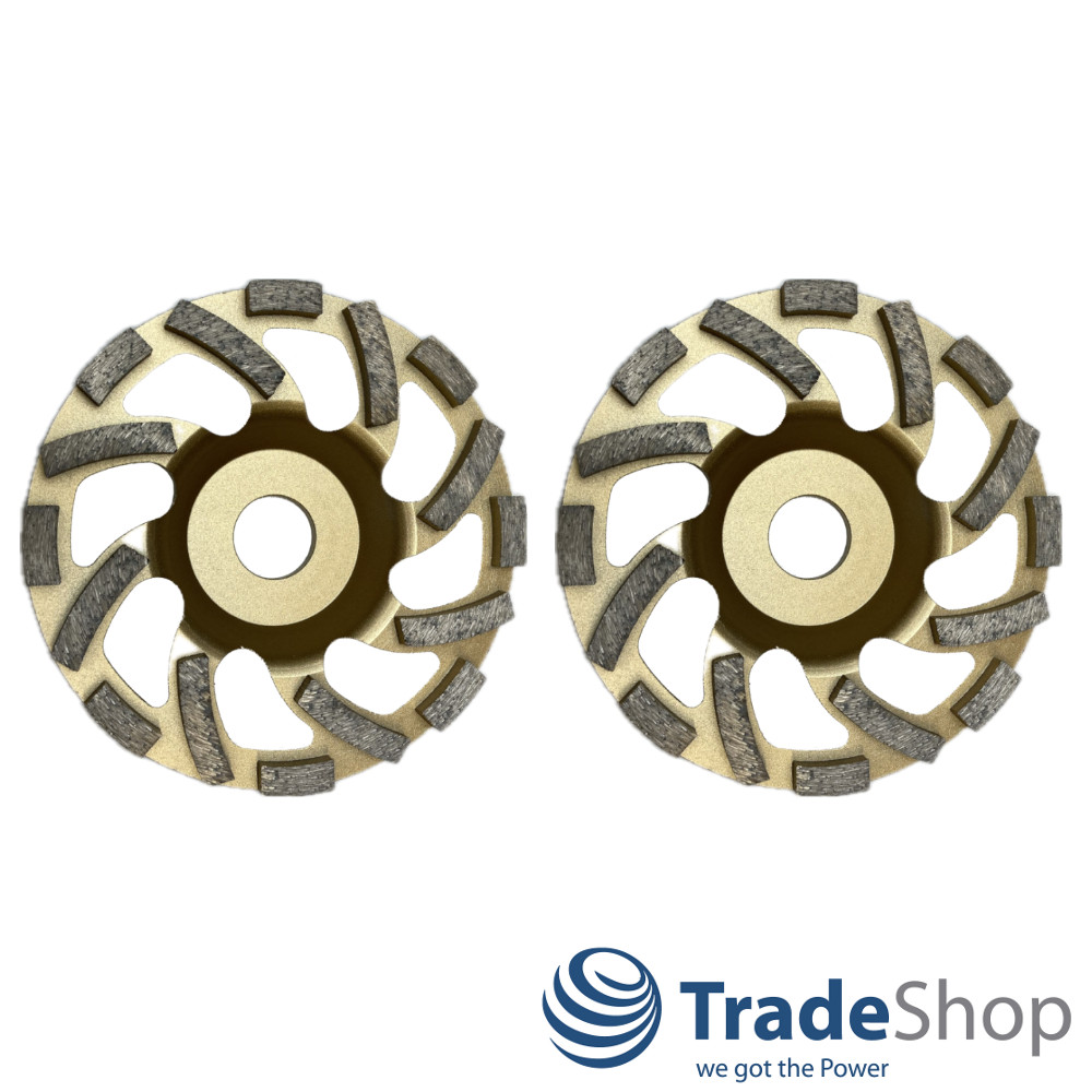 2x Diamant Schleiftopf 125x22,23mm mit 16 Turbo-Segmenten für Beton, Granit etc.