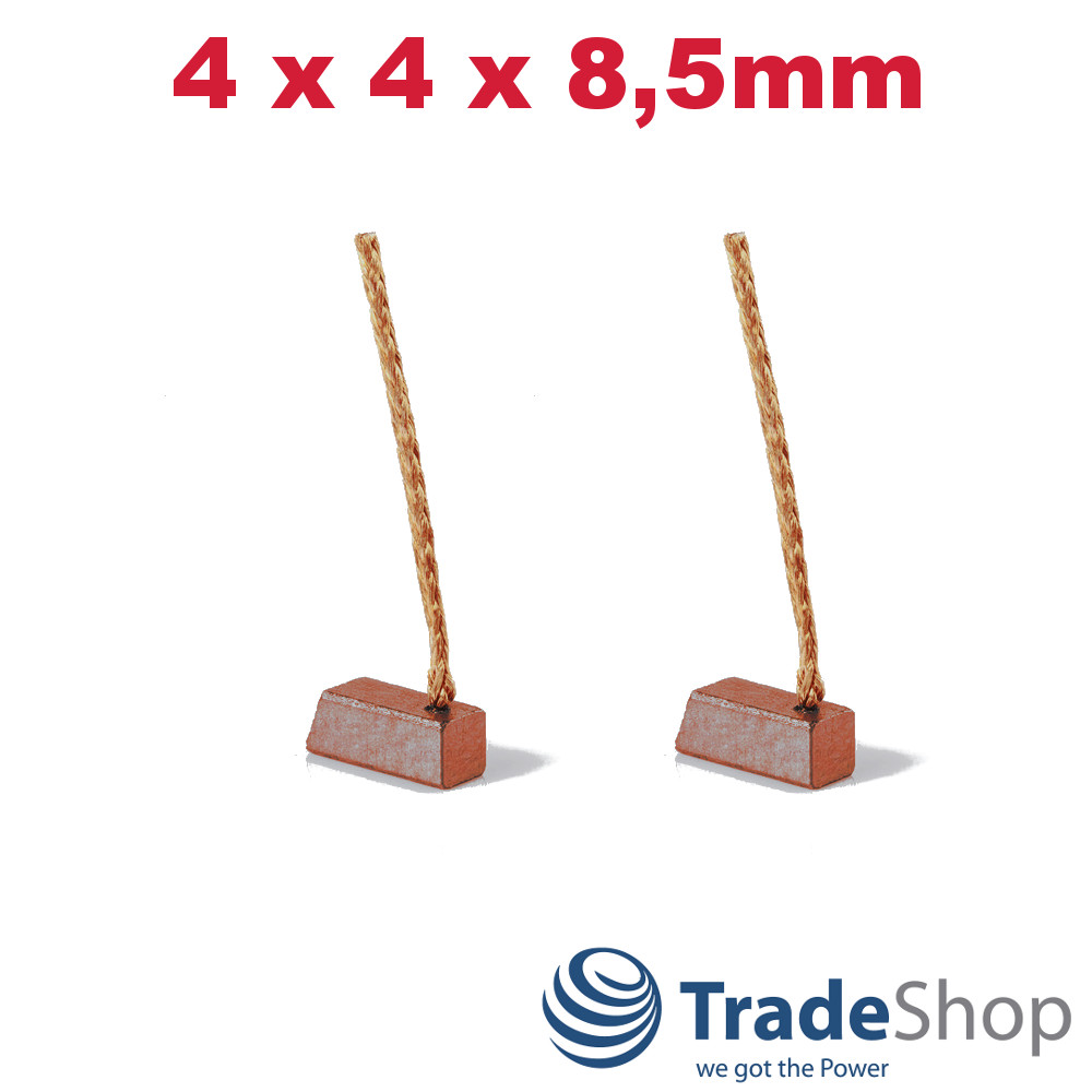 2x Bronzekohlen Kohlebürsten 4x4x8,5mm für viele PKW KFZ Motoren 40mm Kabellänge