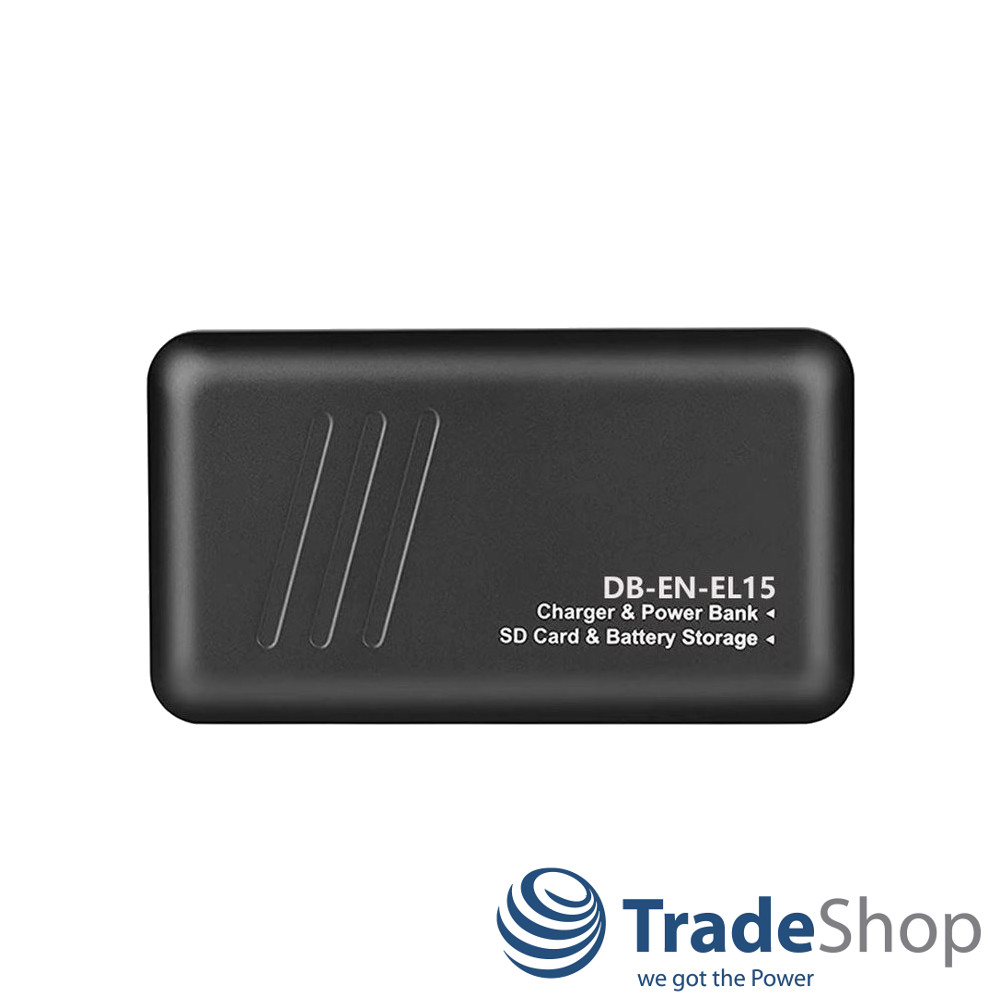 3in1: 2x Akku + Dual Ladegerät mit Powerbank-Funktion für Nikon EN-EL15, D750