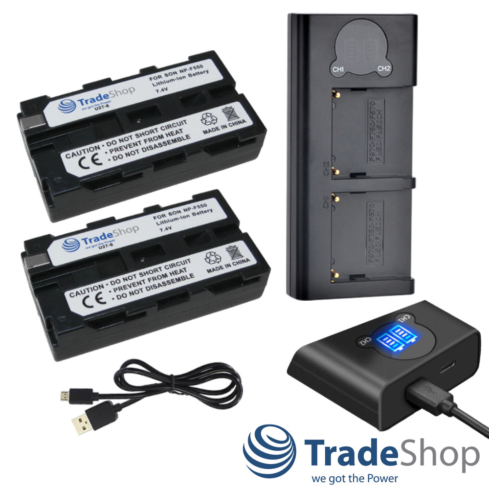 3in1: 2x Akku + Dual Ladegerät LCD Ladestation für Sony NP-530 NP-730 NP-930 uvm