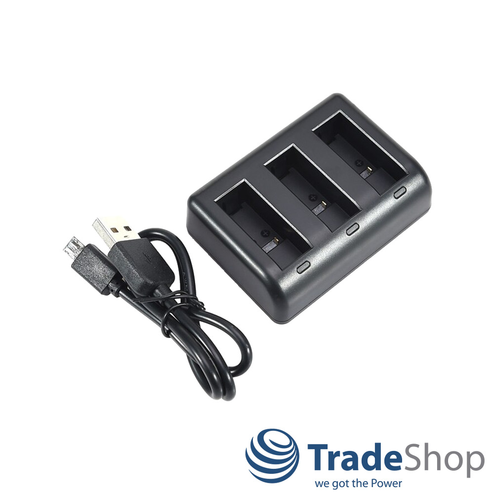2x Akku 1650mAh + 3-fach Ladegerät für GoPro Max - SPCC1B, ACBAT-001, BC-GP7C