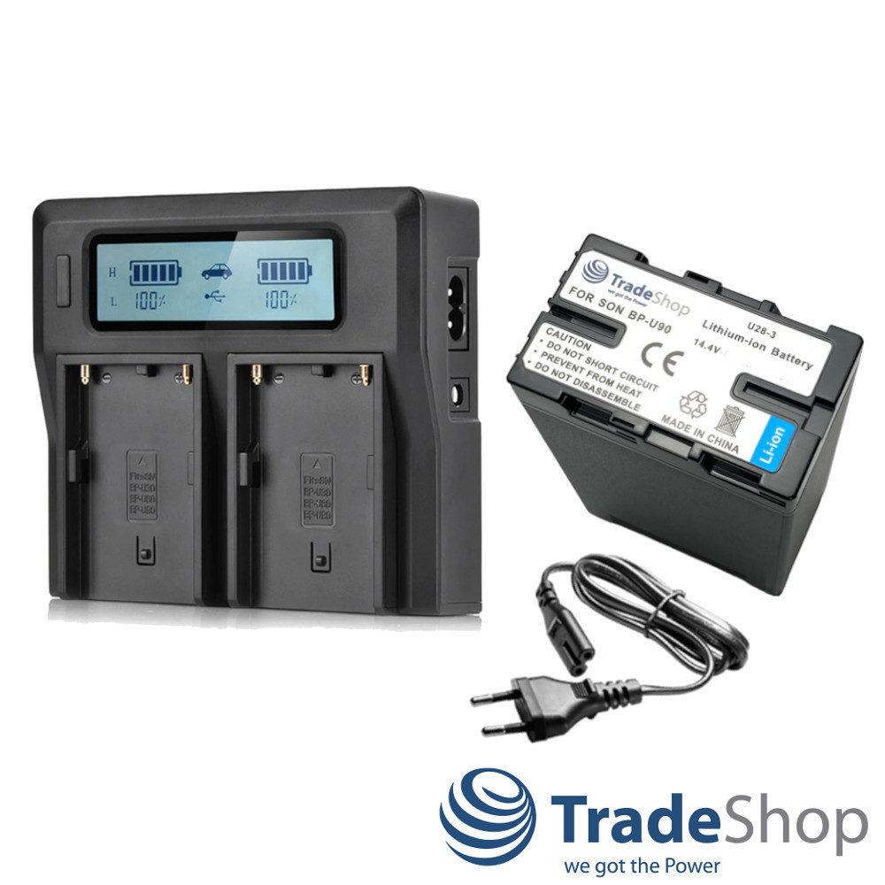 2in1: Akku + Dual LCD Ladegerät inkl Netzkabel für Sony BP-U60 U70 BP-U90 BP-U95