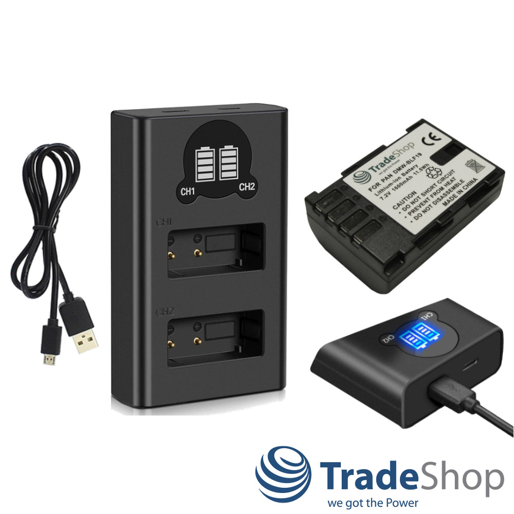 2in1: Akku + Dual Ladegerät LCD Ladestation für Panasonic DMW-BLF19