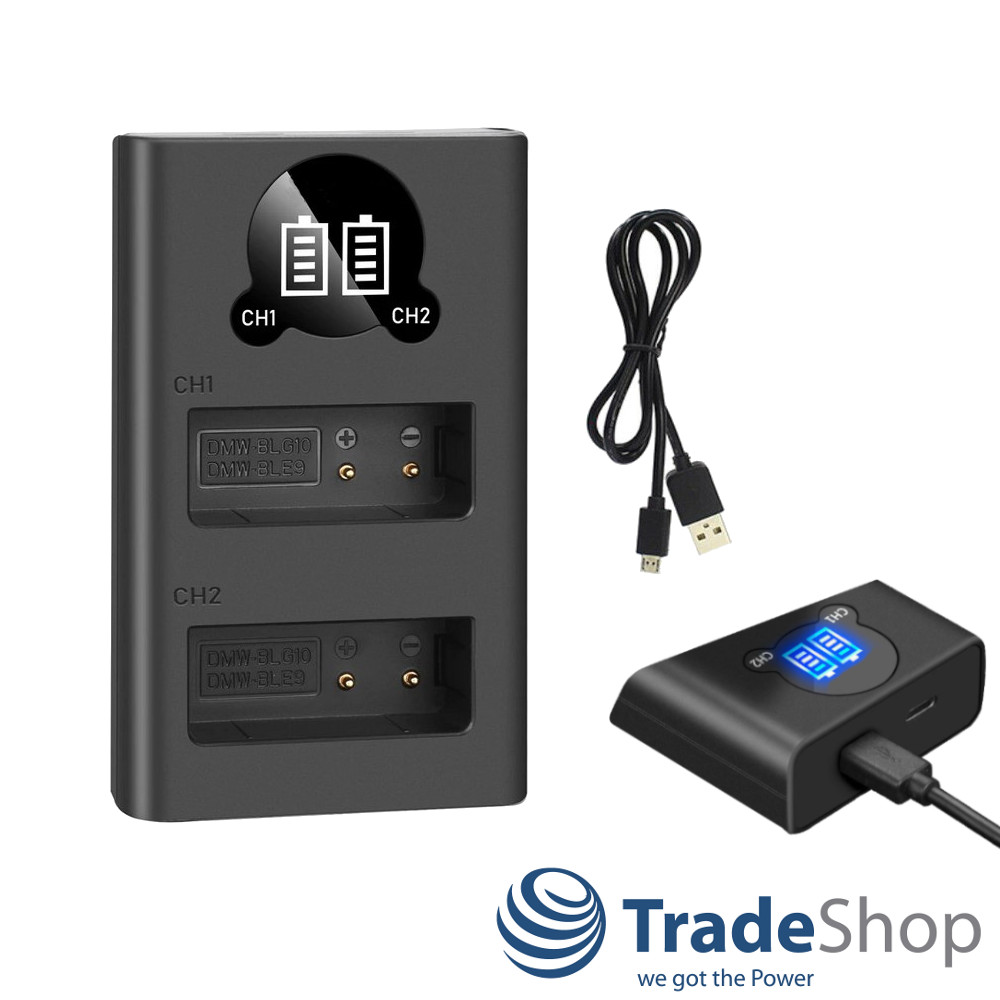 LCD Doppel Akku Ladegerät Ladestation für Panasonic DMW-BLE9 DMW-BLG10