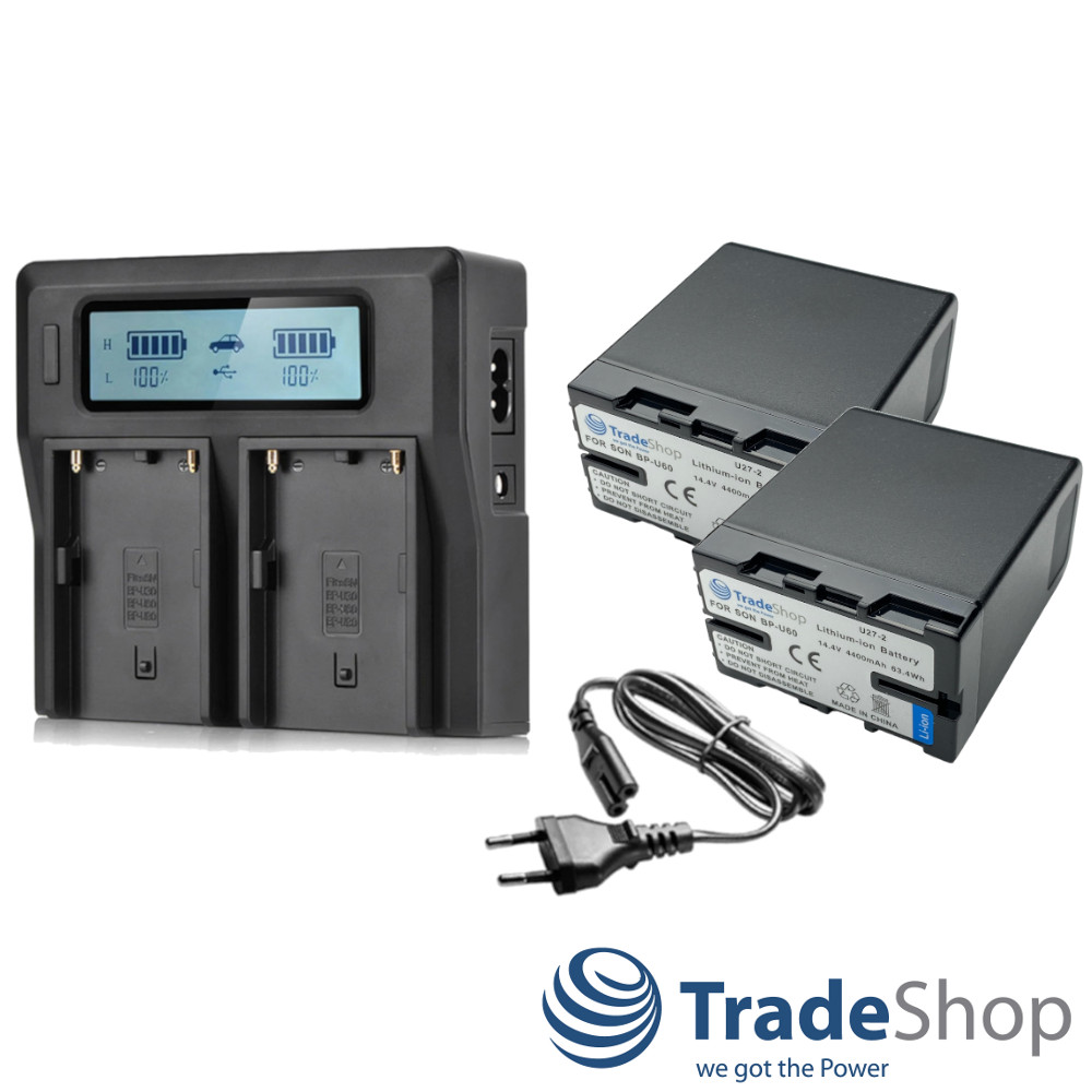 3in1: 2x Akku + Dual LCD Ladegerät inkl. Netzkabel für Sony BP-U30 BP-U35 BP-U60