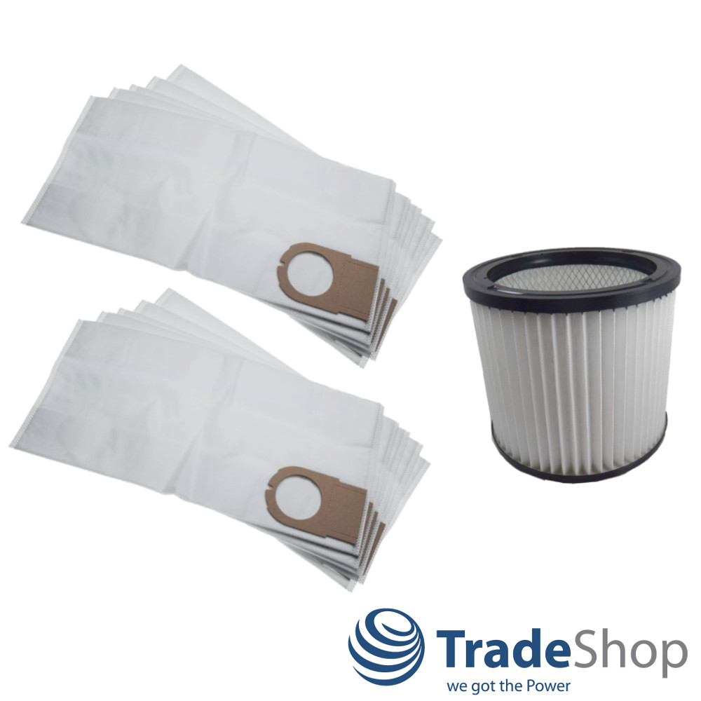 SET: Staubsauger-Beutel (10 Stück) + Faltenfilter für Metabo AS 8000, ASA 9001
