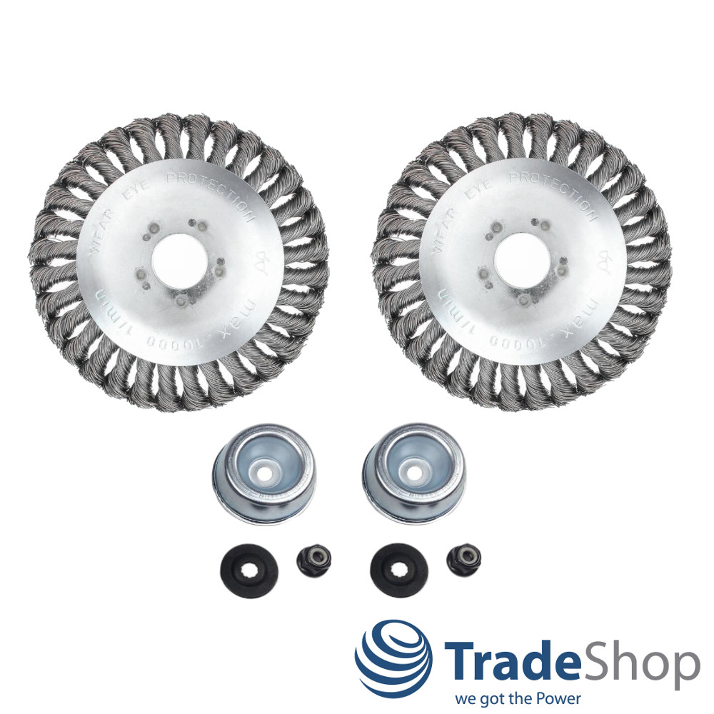 2x Stahldraht Unkrautbürste 15cm inkl Adapter-Set für Stihl, Worx, Husqvarna uvm