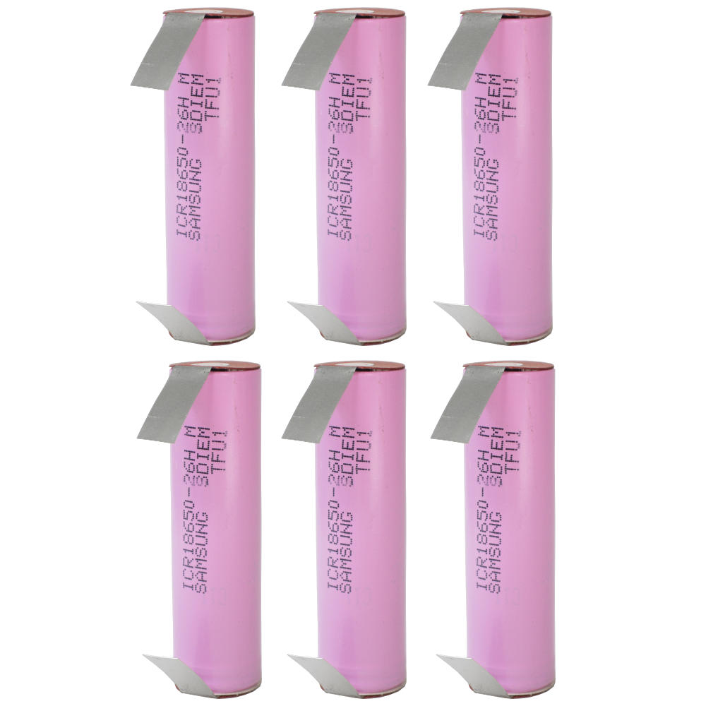 6x Samsung Li-Ion Akku Zelle ICR18650-26J 2600mAh 3,6V/3,7V U-Lötfahne
