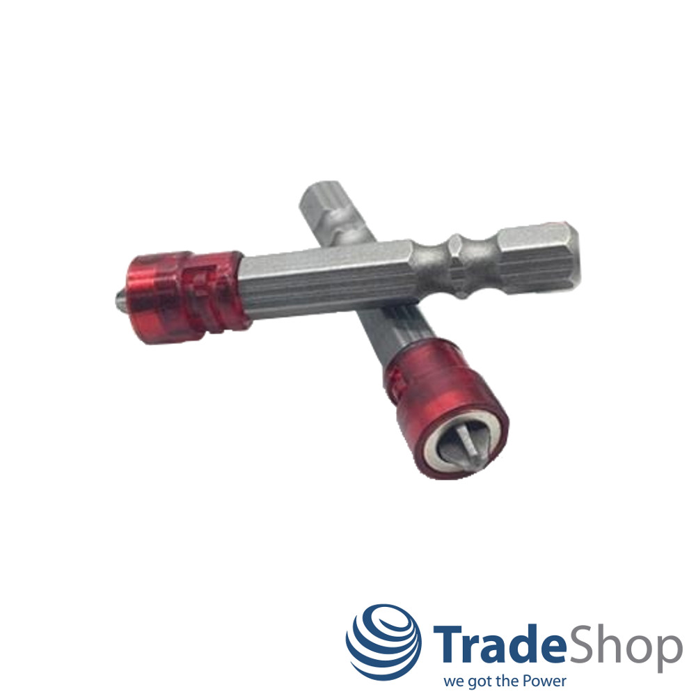 2x Schraubendreher Kreuz-Bit PH2 50mm 1/4" Schaft mit Magnet für Gips Trockenbau