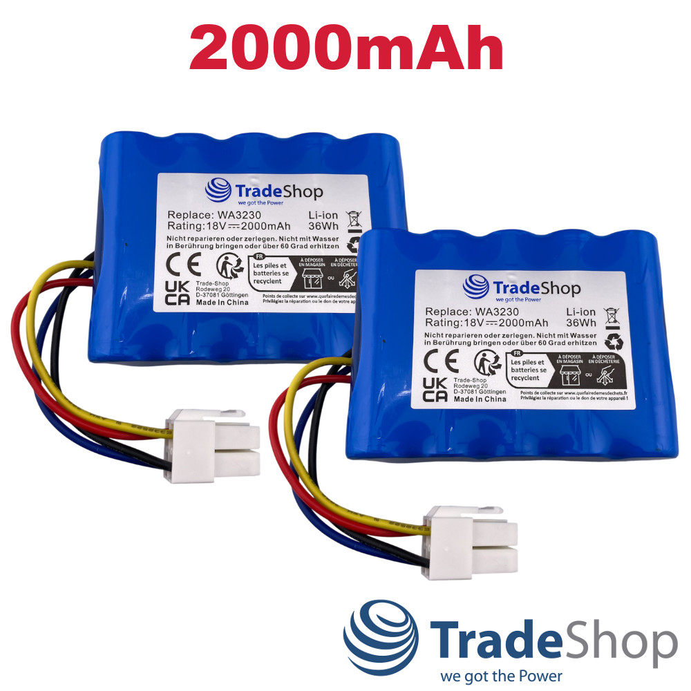 2x Li-Ion Akku 18V 2000mAh für Worx WA3230 WA3231 WA3572, Kress KA0103 KA3022