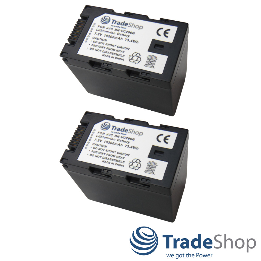2x Li-Ion Akku 7,2V 10200mAh für JVC GY-HC500 HC550 ersetzt BN-VC296G BN-VC264G