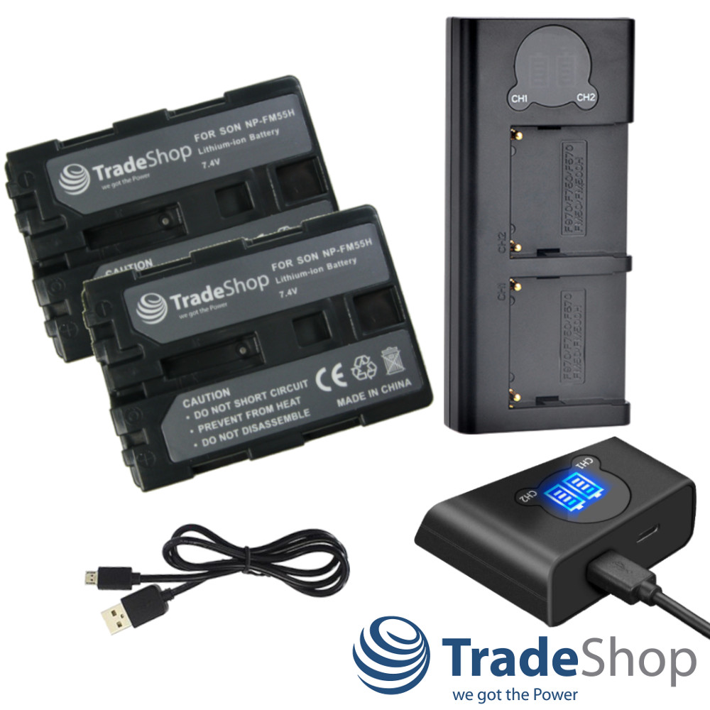 2in1: 2x Akku + Dual Ladegerät LCD Ladestation für Sony NP-FM30 NP-FM50 NP-FM51
