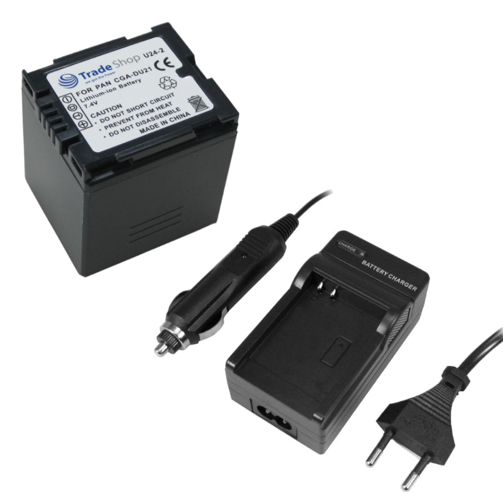 Akku 2800mAh + Ladegerät ersetzt CGA-DU21 für Panasonic / Hitachi Camcorder