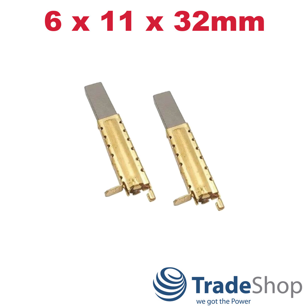 2x Kohlebürsten 6x11x32mm mit Messing-Ummantelung für viele Staubsauger-Motoren