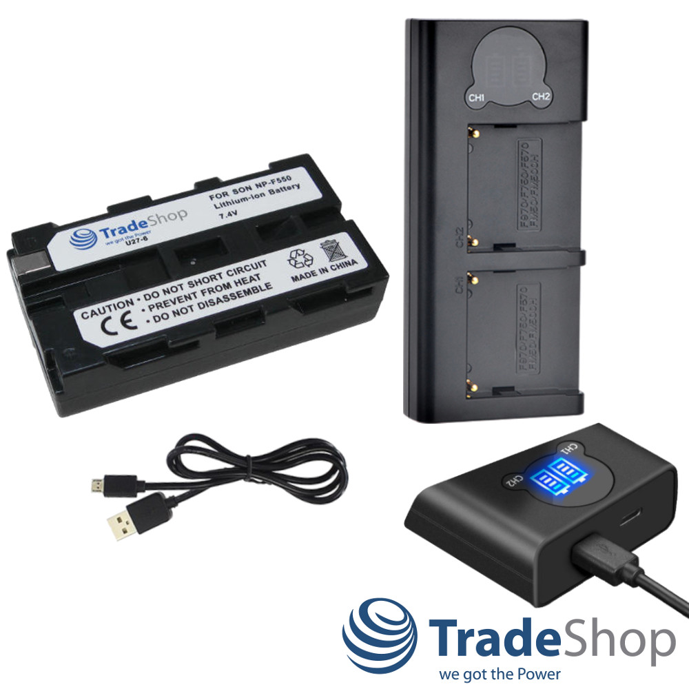 2in1: Akku + Dual Ladegerät LCD Ladestation für Sony NP-530, NP-730, NP-930 uvm.