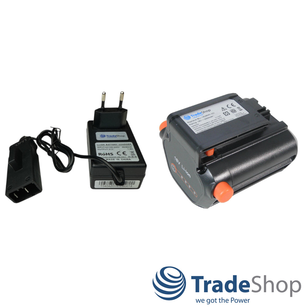 2in1 Set: Li-Ion Akku 18V 2000mAh + Ladegerät für Gardena 9840-20 9839-20 BLi-18