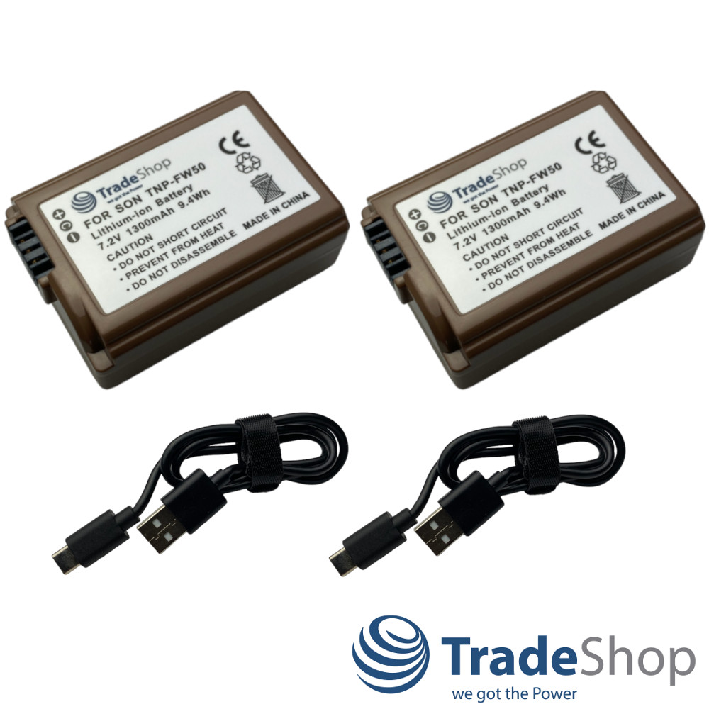 2x Li-Ion Akku 7,2V 1300mAh für Sony Alpha NEX-3,SLT-A33 ersetzt NP-FW50 - Typ-C