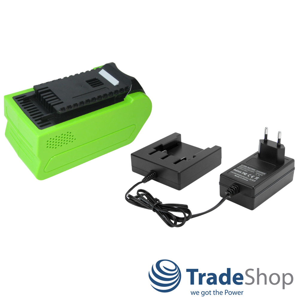 Li-Ion Akku 40V 3000mAh + Ladegerät für Greenworks G-MAX Werkzeuge wie 2500007