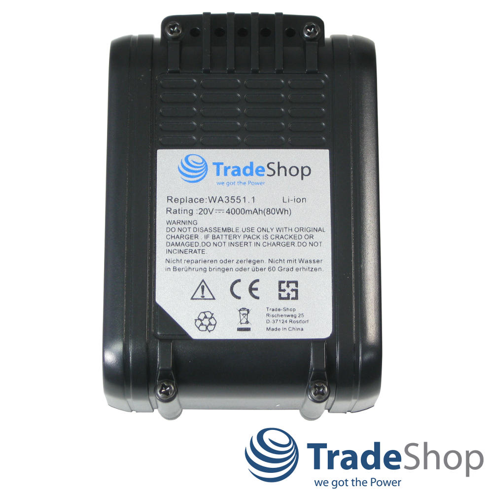 AKKU 20V 4000mAh Li-Ion ersetzt Worx WA3528, WA3553.2. WA3551.1 uvm
