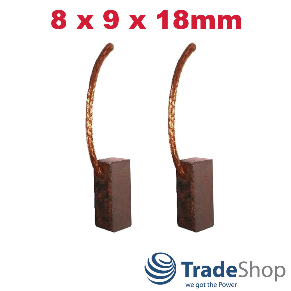 2x Motorkohlen Kohlebürsten 8x9x18mm für viele PKW KFZ Motoren 40mm Kabellänge