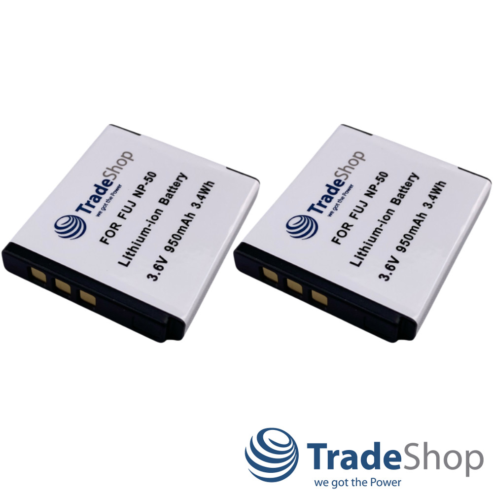 2x Li-Ion Akku 3,6V 950mAh für Fujifilm FinePix F200EXR, F300EXR ersetzt NP-50