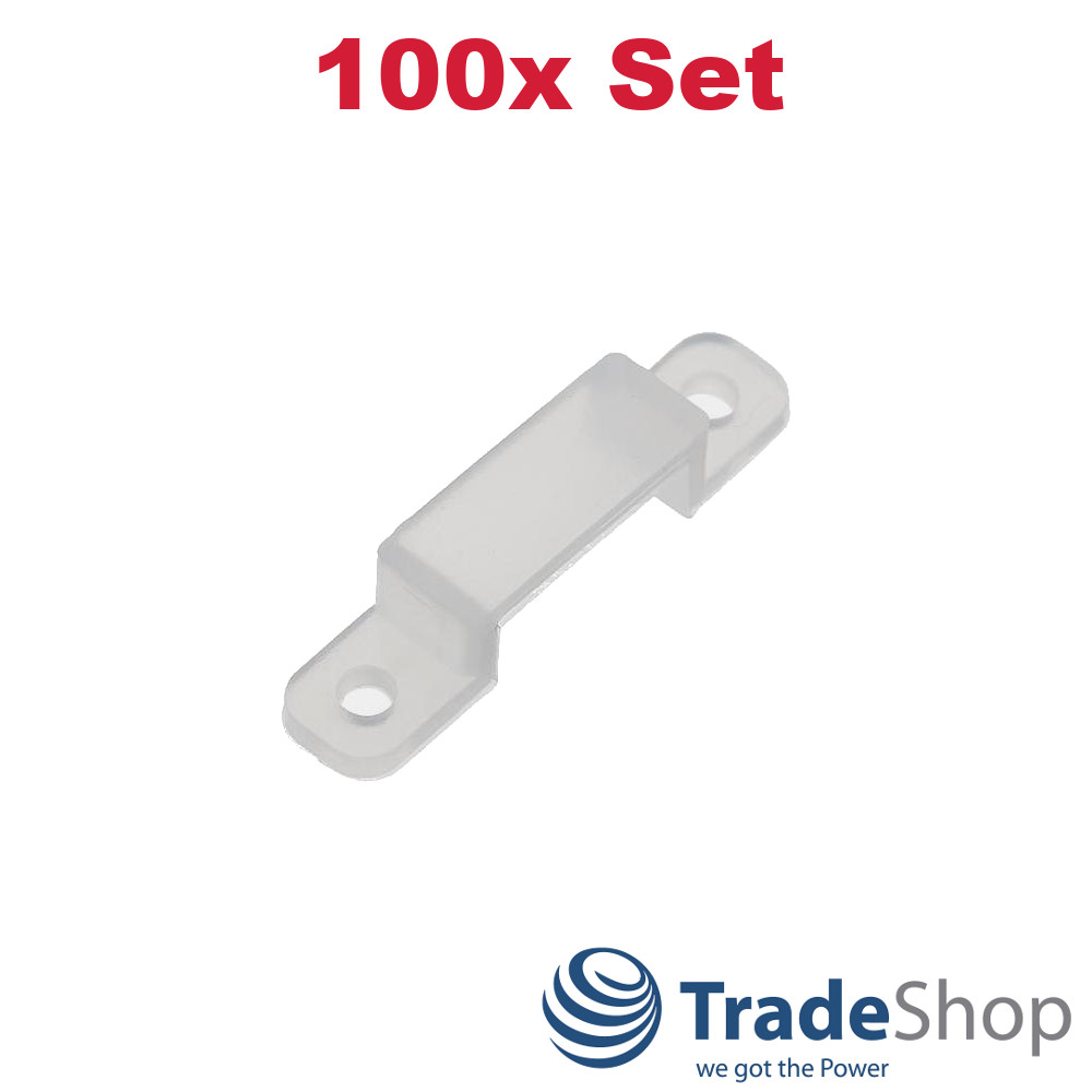 100x Befestigungs-Clips Wand-Halterung für bis zu 13mm LED Leuchtstreifen