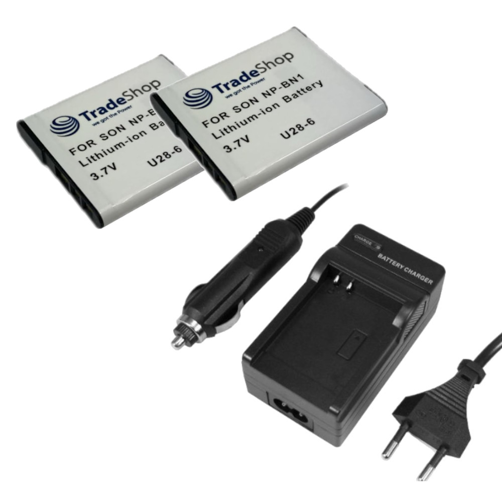 2x Akku 1000mAh + Ladegerät ersetzt NP-BN1 für viele Sony Camcorder / Kameras