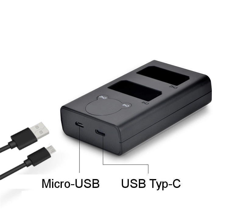 3in1: 2x Akku + Dual USB-C Ladegerät LCD für Canon LP-E5, EOS-450D, EOS-500D