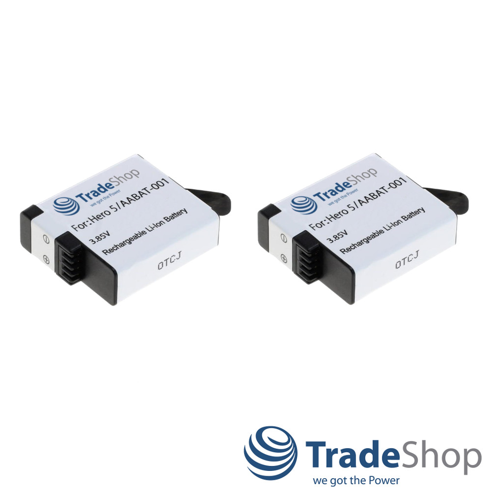 2x AKKU 1250mAh für GoPro Hero 5 Black Hero 6 Black Hero 7 Black 2018 uvm