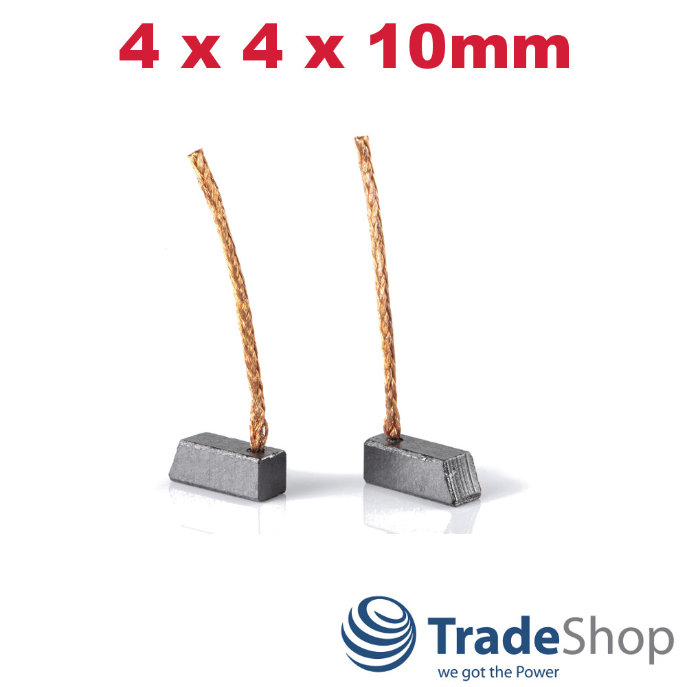 2x Motorkohlen Kohlebürsten 4x4x10mm für viele PKW KFZ Motoren 40mm Kabellänge