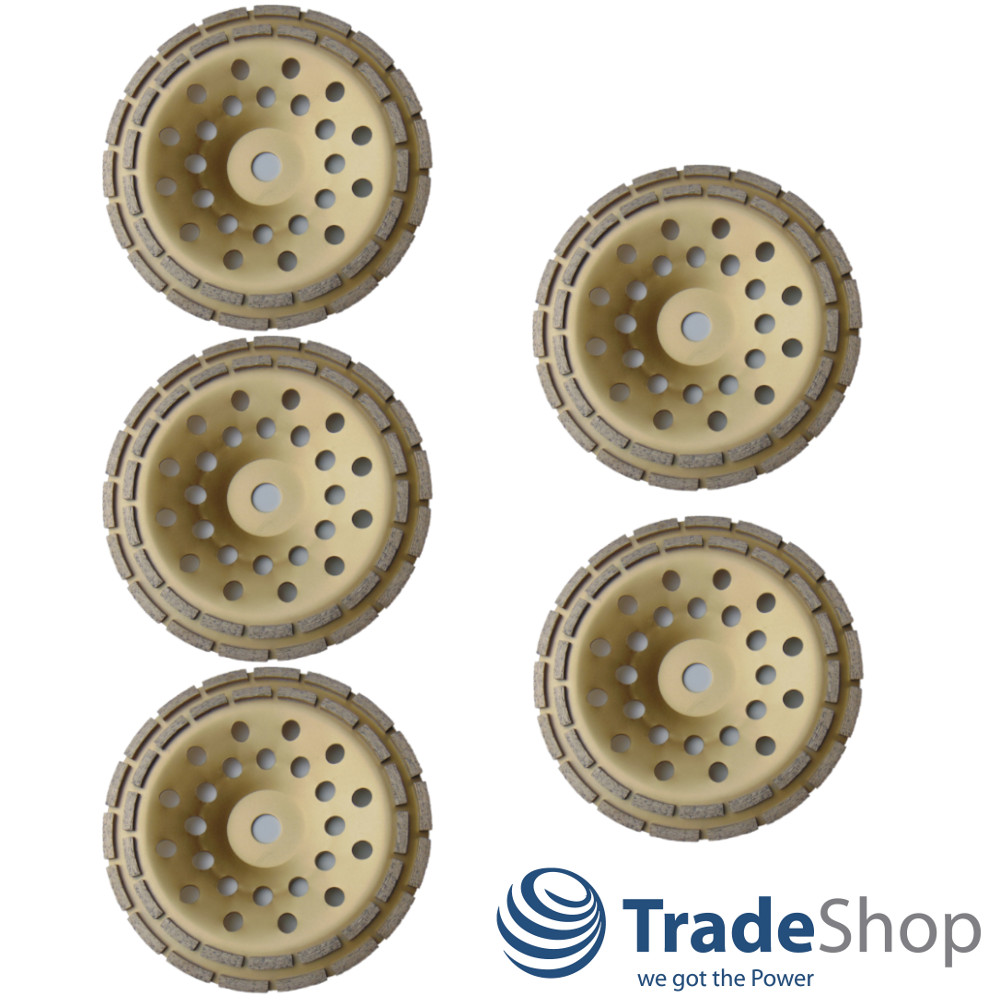 5x Diamant Schleifteller Schleiftopf Doppel Segment 230 x 22,23 x 5mm Beton