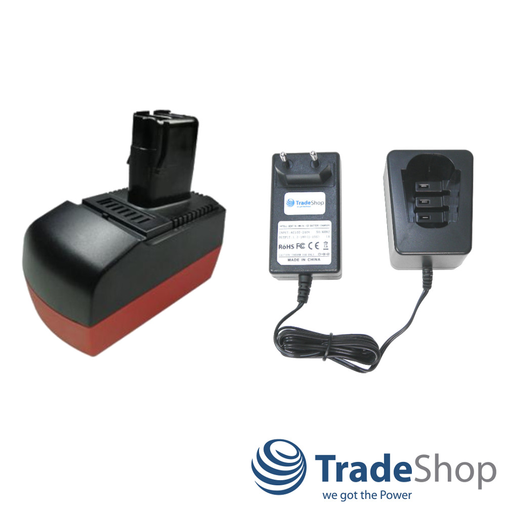 Ni-MH Akku 14,4V / 3000mAh + Ladegerät für Metabo BSZ 14,4 Impuls, ULA 9,6 - 18