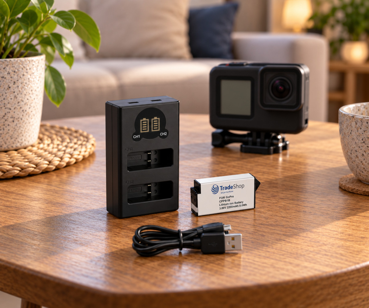 3in1 Set: 2x Akku + Dual Ladegerät LCD Ladestation für GoPro Max 2, AMBAT-001