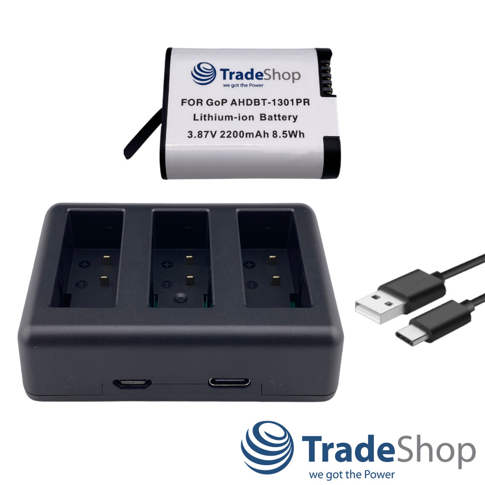 2in1: Akku + USB-C Dreifach-Ladegerät LCD für GoPro HERO13 Black, AHDBT-1301