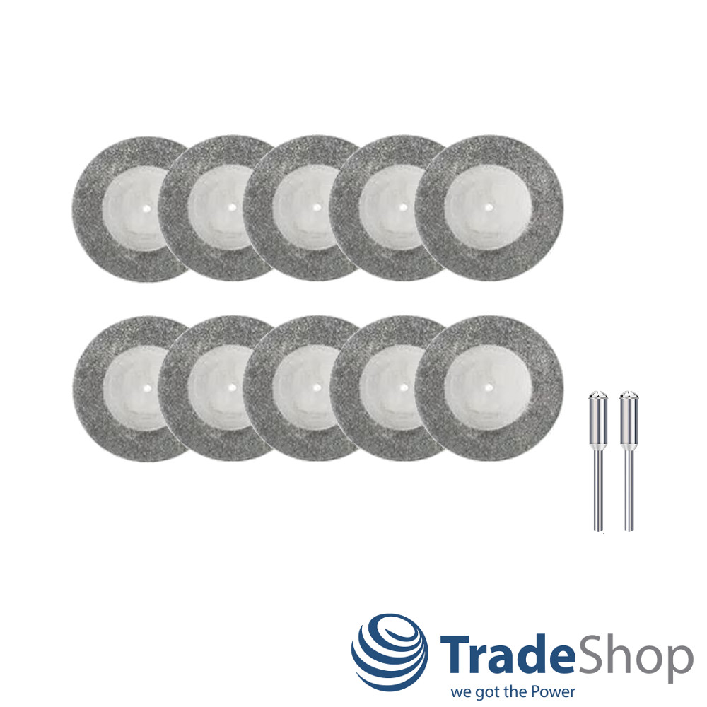 Set: 10x Diamant Trennscheibe Ø50mm + 2x Aufspanndorn für Dremel, Proxxon D29