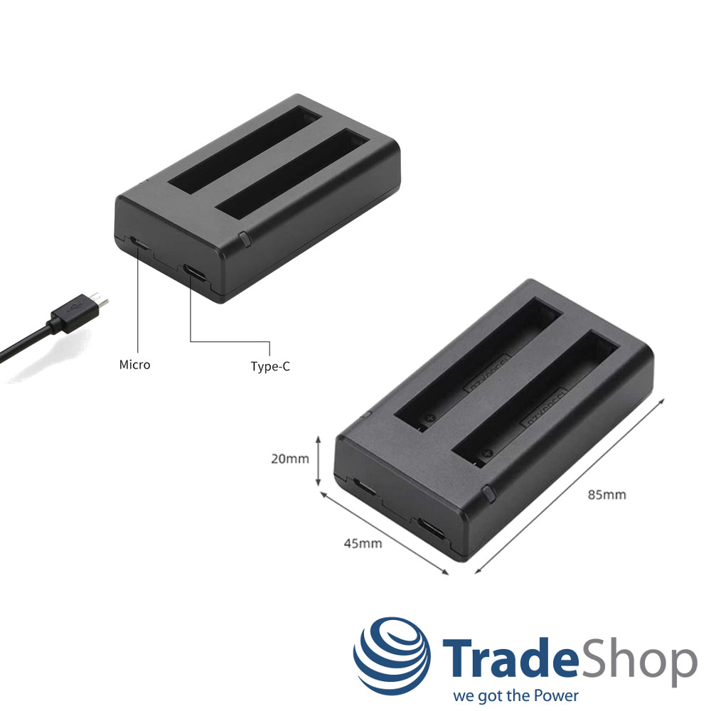 Doppel Akku Mirco-USB Ladegerät BC-IS360X2B für Insta360 ONE X2 Action Kamera