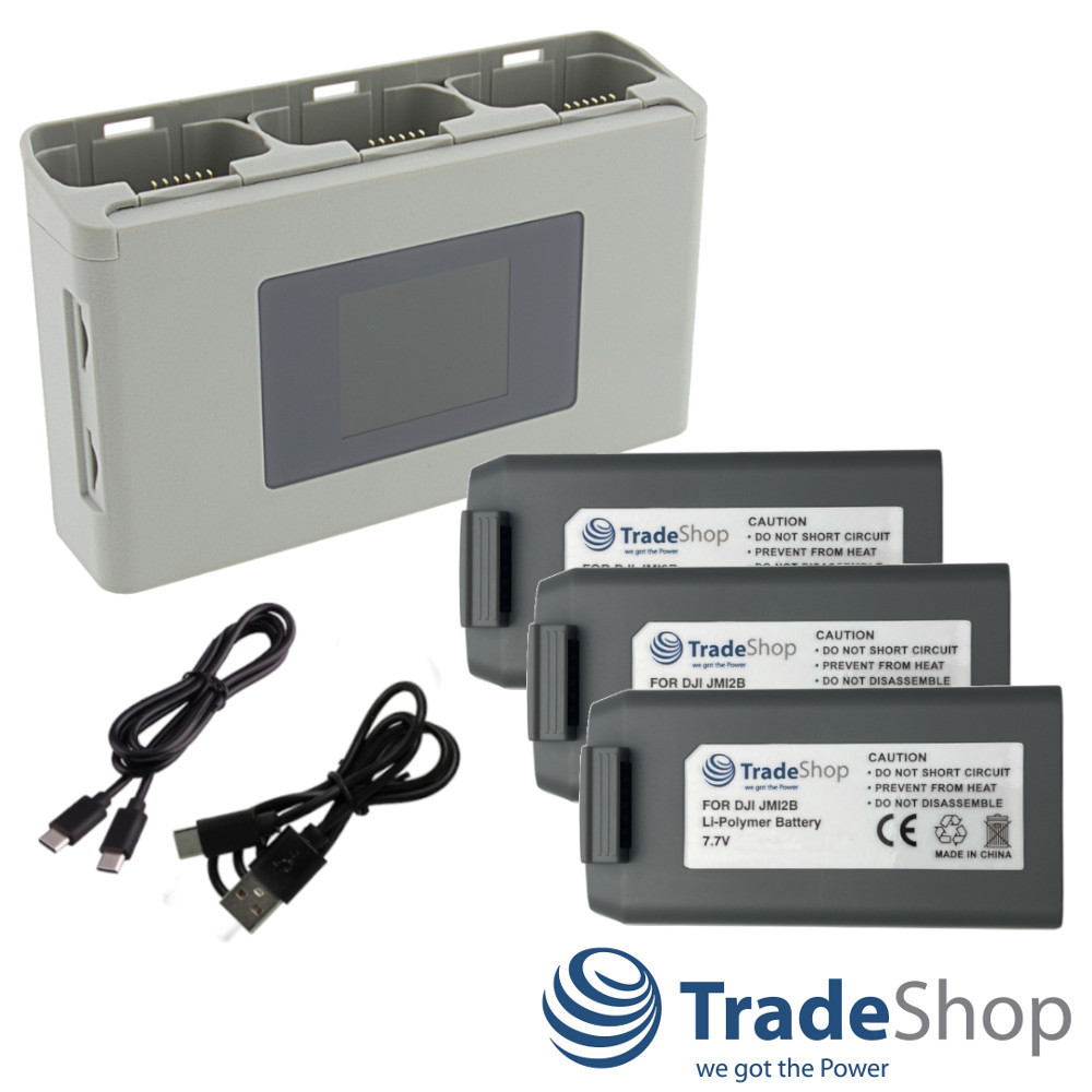 4in1 Set: 3x Akku + USB-C Dreifach Ladegerät Powerbank für DJI Mini 2, BWX161