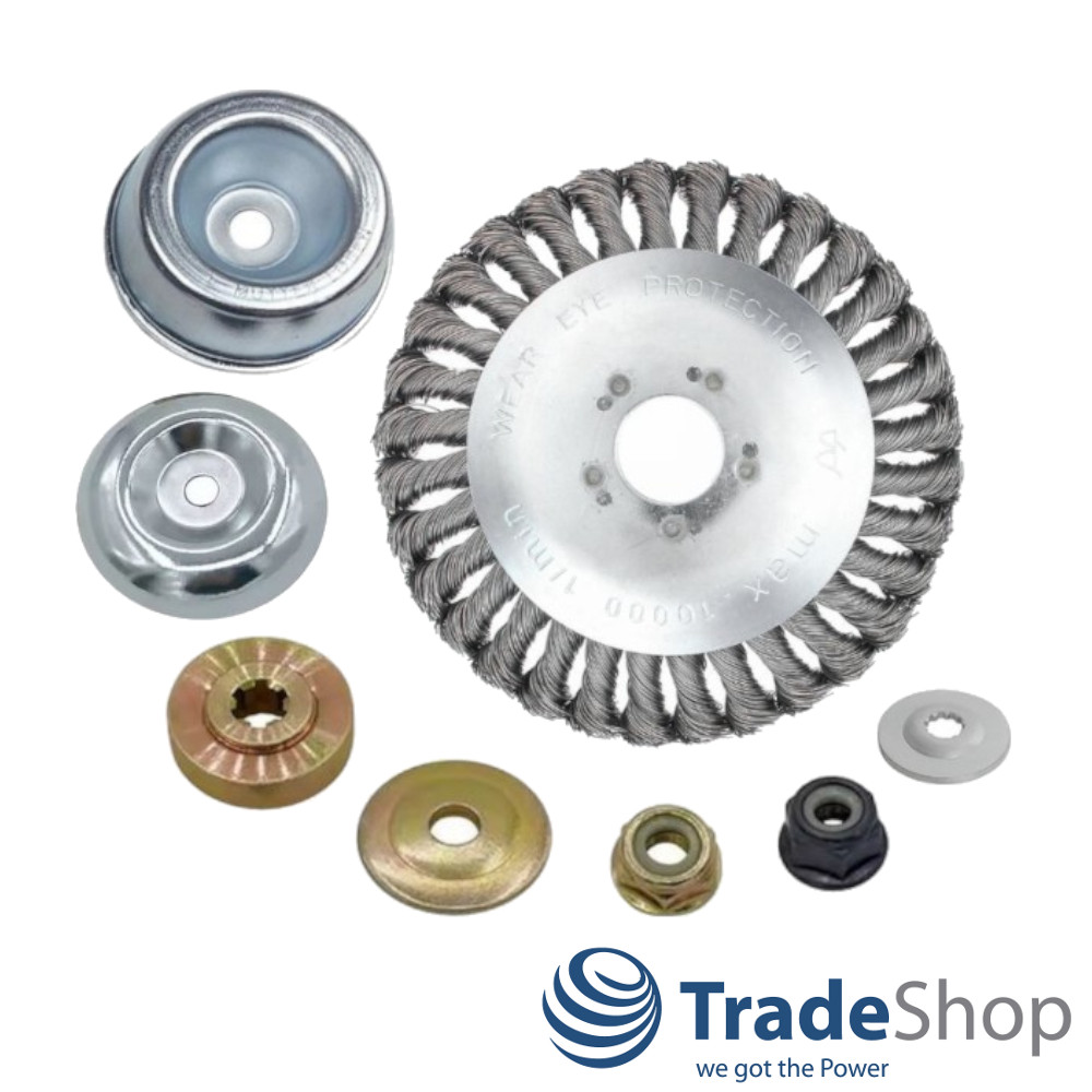 Stahldraht Unkrautbürste 15cm inkl Adapter-Set für Stihl, Worx, Husqvarna uvm.