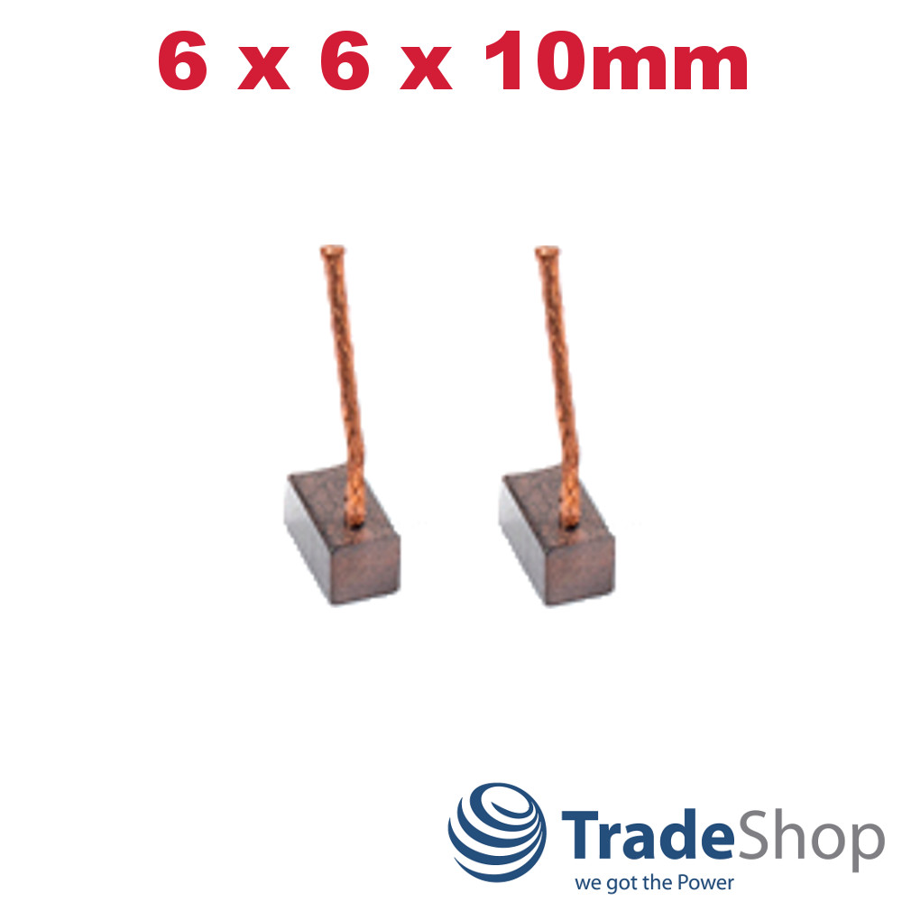 2x Motorkohlen Kohlebürsten 6x6x10mm für viele PKW KFZ Motoren 40mm Kabellänge