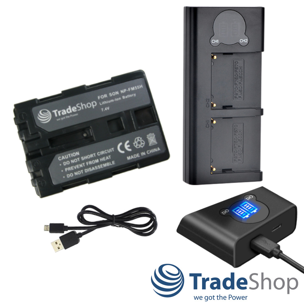 2in1: Akku 2Ah + Dual Ladegerät LCD Ladestation für Sony NP-FM30 NP-FM50 NP-FM51