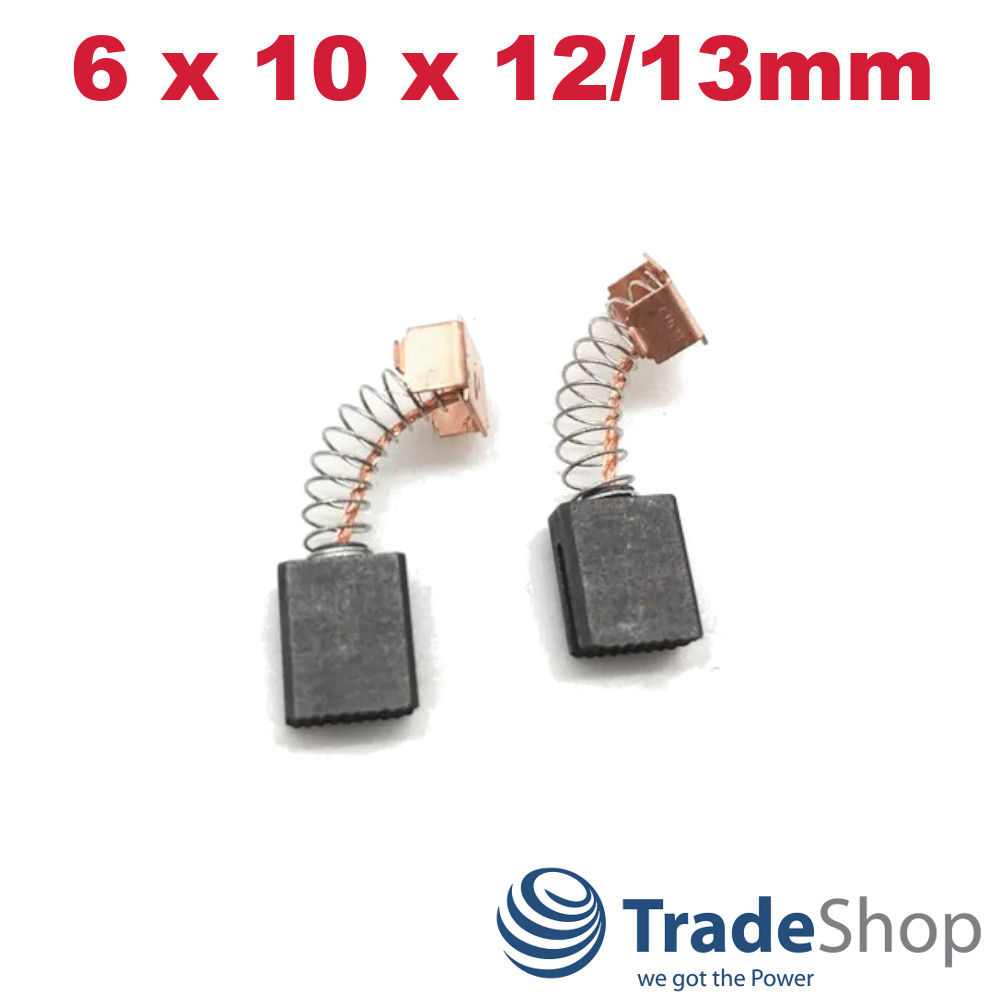 2x Motorkohlen Kohlebürsten 6x10x12/13mm für Crown CR125, Interskol 125/900