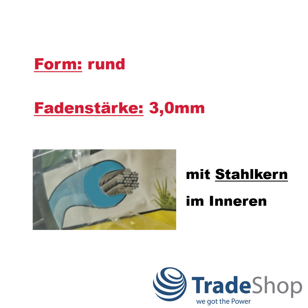 Dual Trimmerschnur Trimmerfaden mit Stahlkern 3,0mm x 200m für Rasentrimmer