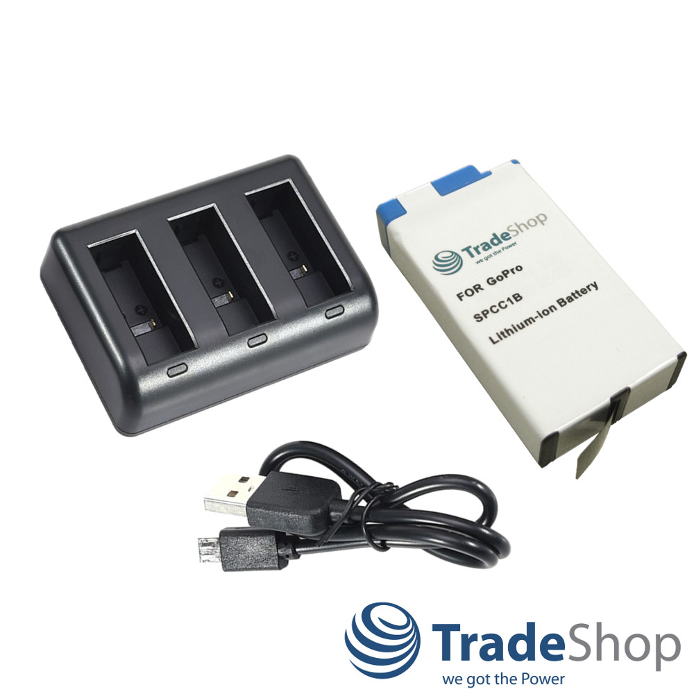 Akku 1400mAh + 3-fach Ladegerät für GoPro Max - SPCC1B, ACBAT-001, BC-GP7C