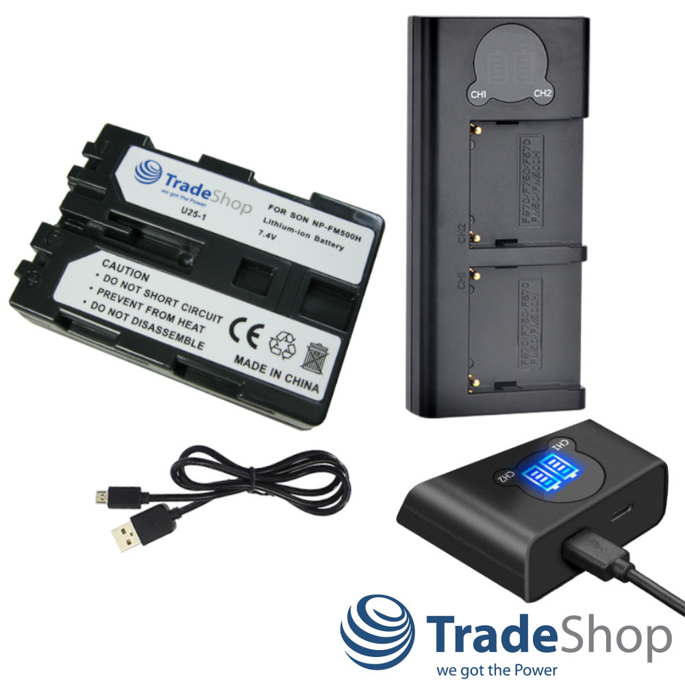 2in1: Akku + Dual Ladegerät LCD Ladestation für Sony NP-FM500H FM55H CS-FM55H