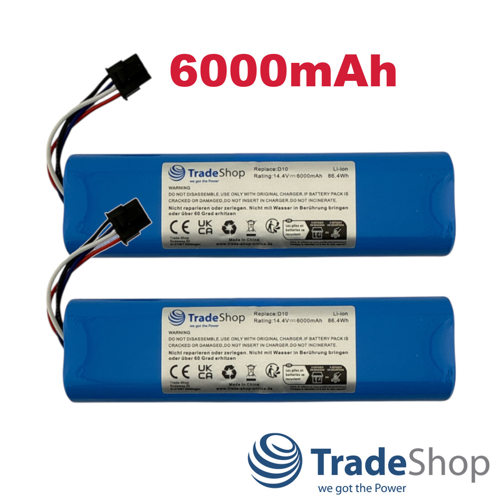 2x Li-Ion Akku 14,4V 6000mAh für Xiaomi Dreame F9 ersetzt STYTJ01ZHM, STYTJ02ZHM