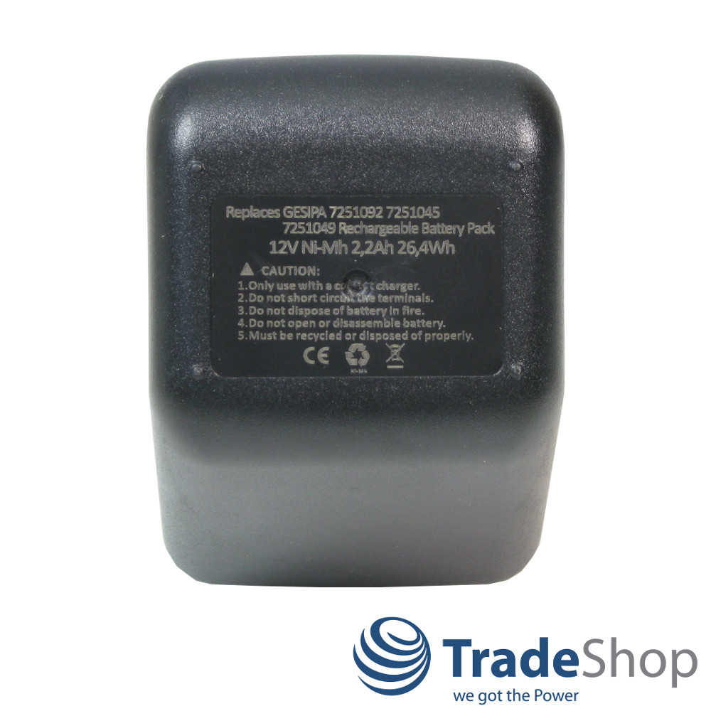 2x AKKU 12V Ni-Mh 2200mAh 26,4Wh ersetzt Gesipa 70291510061