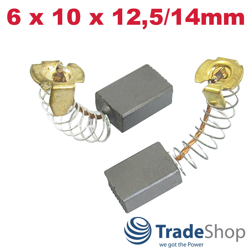 2x Kohlebürsten Motorkohlen 6 x 10 x 12,5/14 mm für viele Elektrowerkzeuge