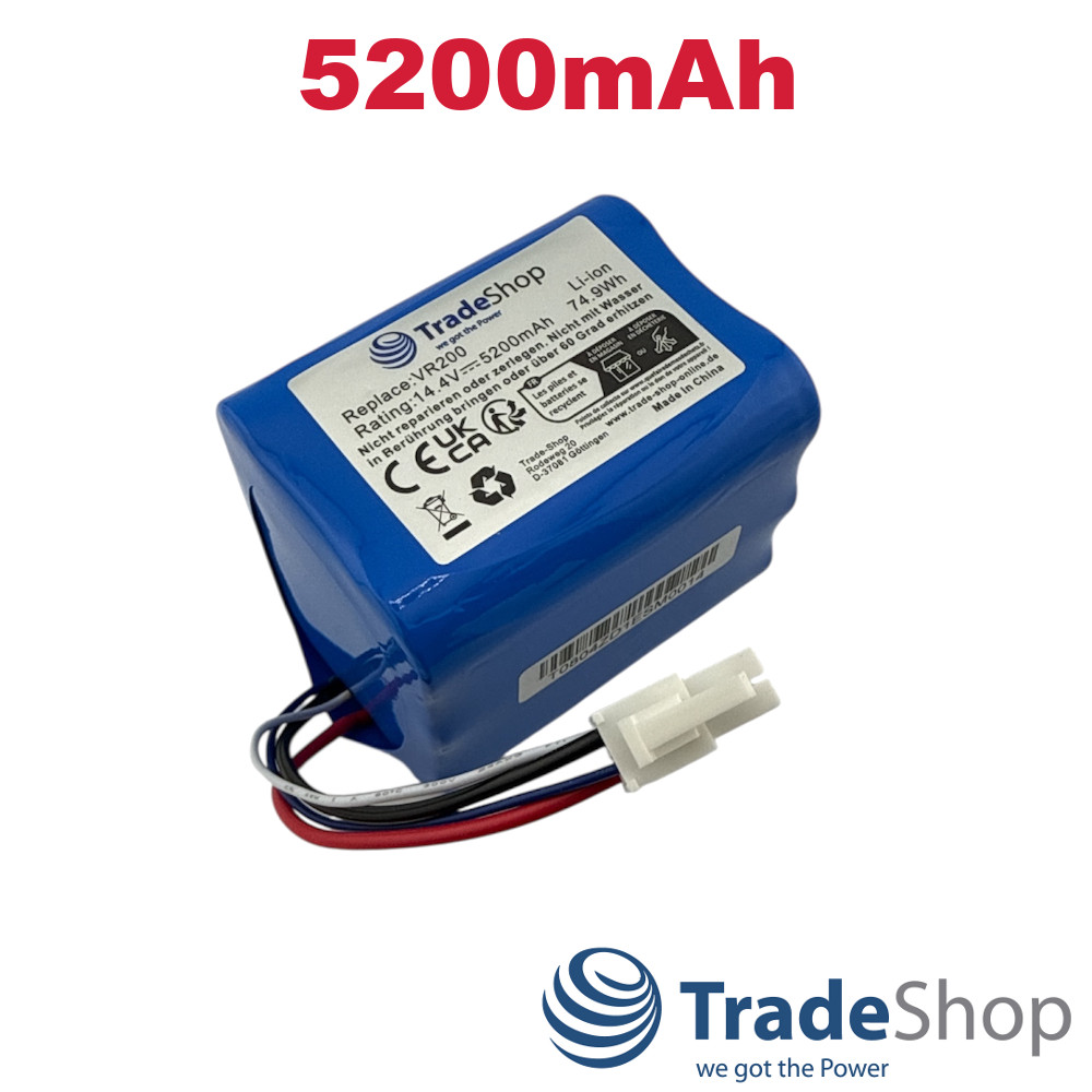 Li-Ion Akku 14,4V 5,2Ah für Vorwerk Kobold VR200 ersetzt 20884-1, 4NCR18650P2